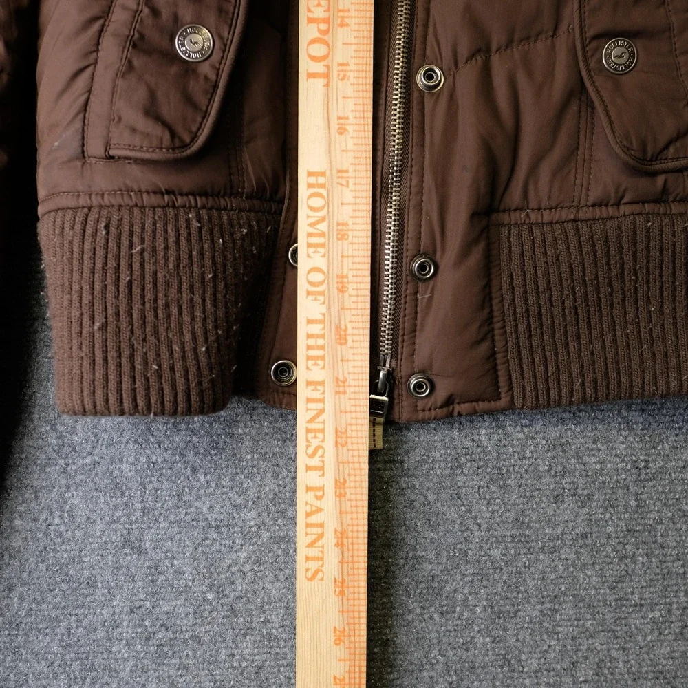 Y2K Hollister Jacket Womens Large Brown Puffer Faux Fur Hood Down Cropped Winter